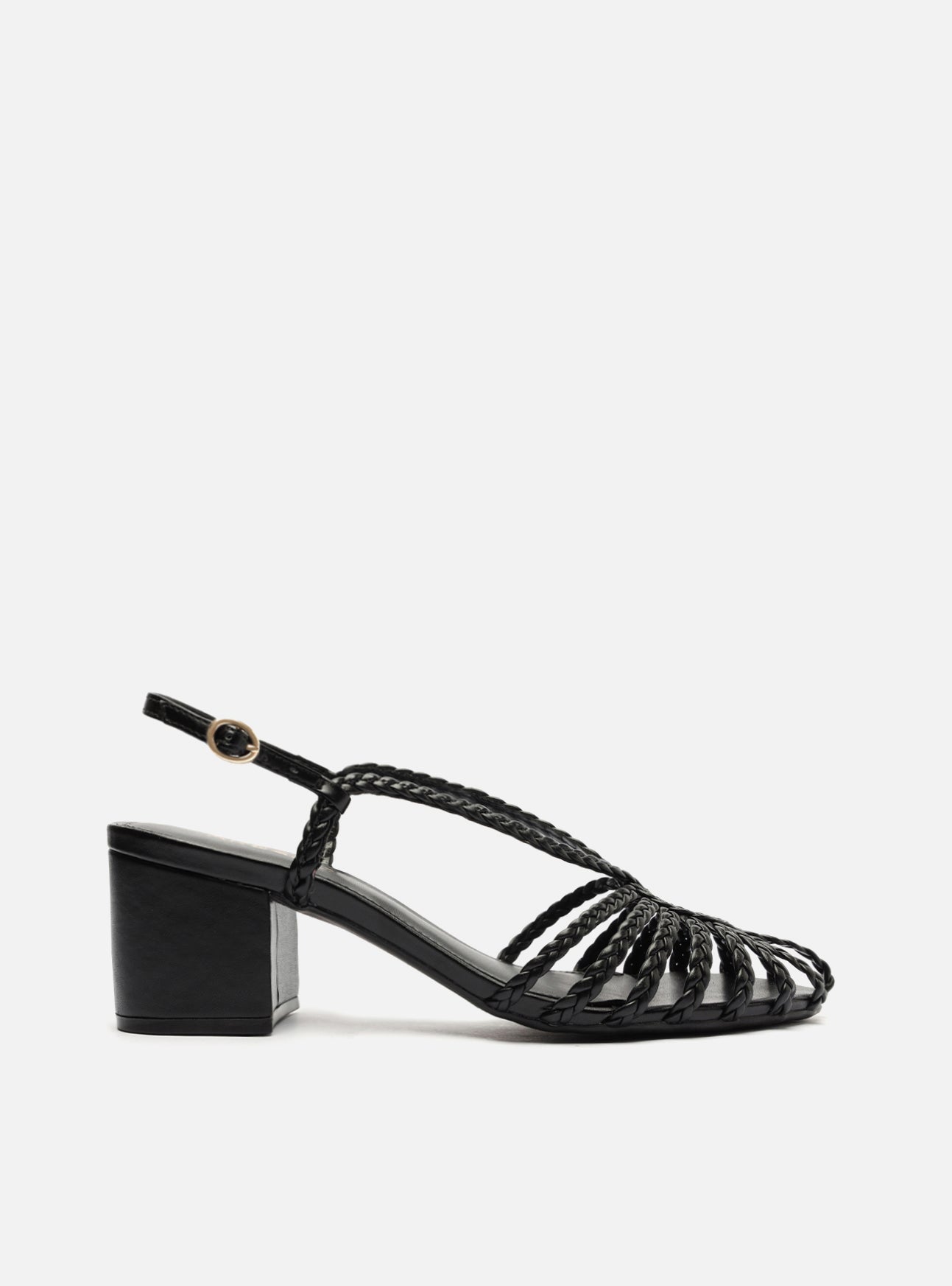Paola Black Mid Block Synthetic Sandal – Arezzo