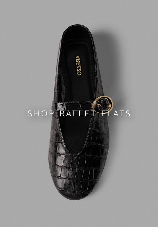 New Erica Ballet Flat in Black Croco Texture. 