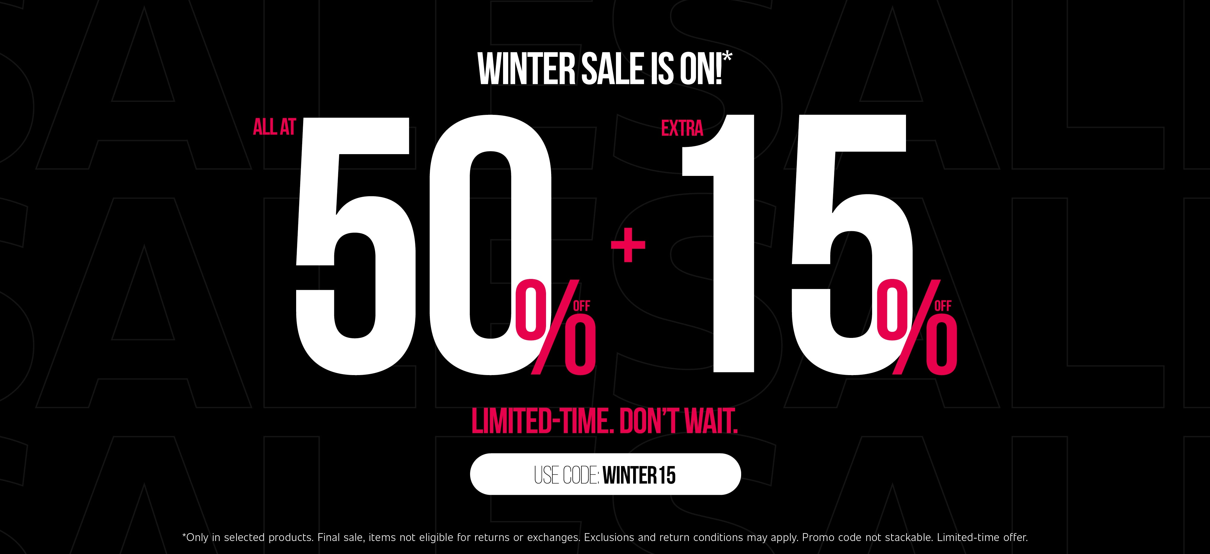 Winter sale banner - all at 50% on selected styles
