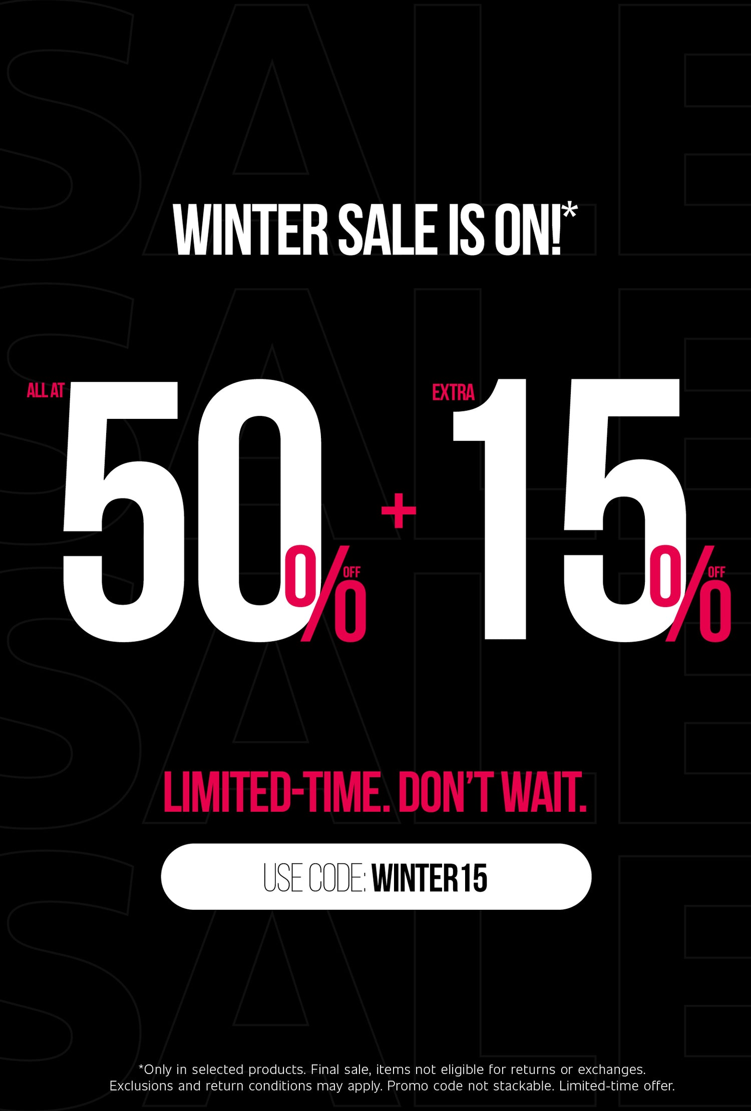 Winter sale banner - all at 50% on selected styles