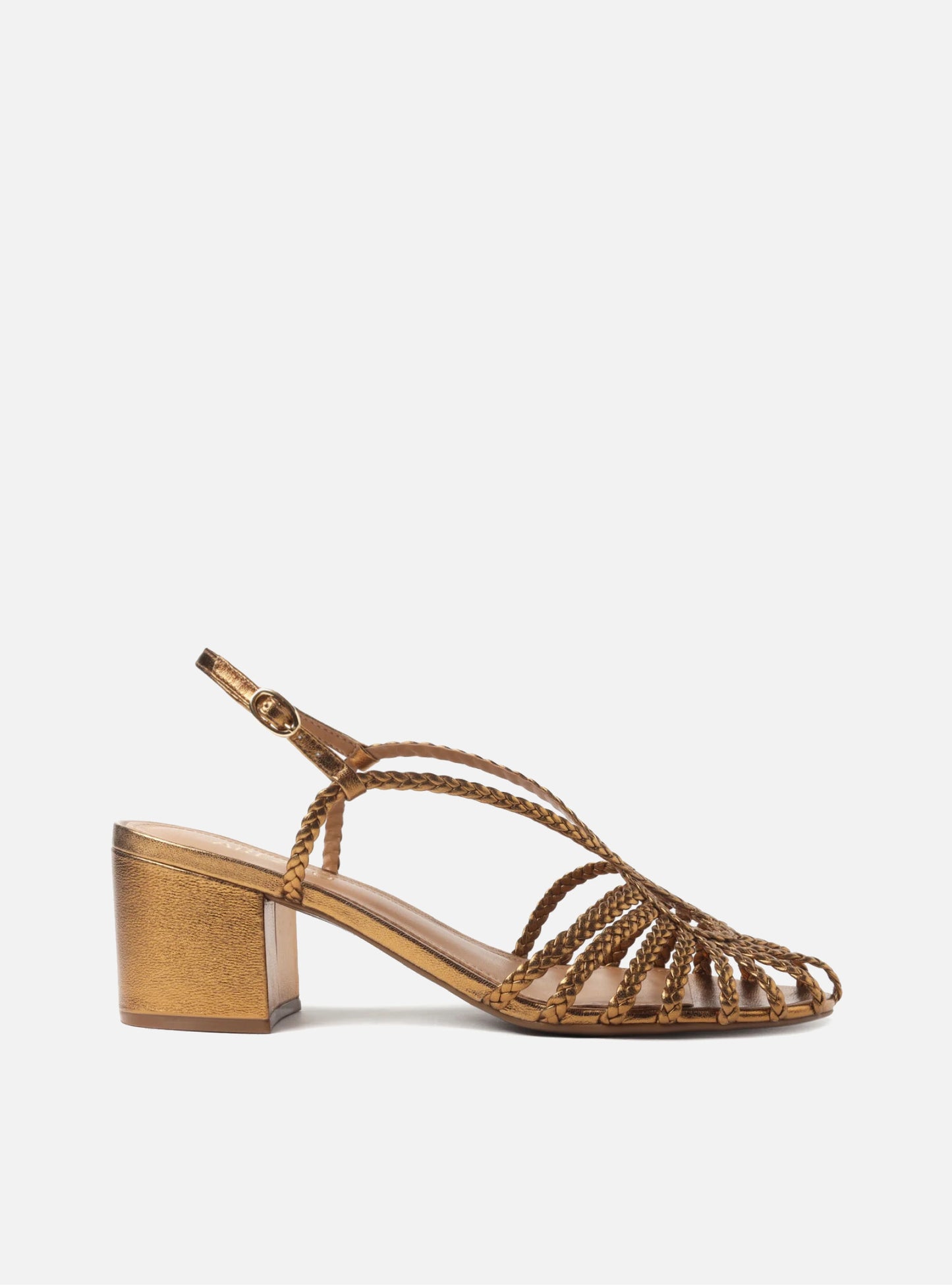 Bronze Synthetic Leather Paola Mid Block Sandal  Side View