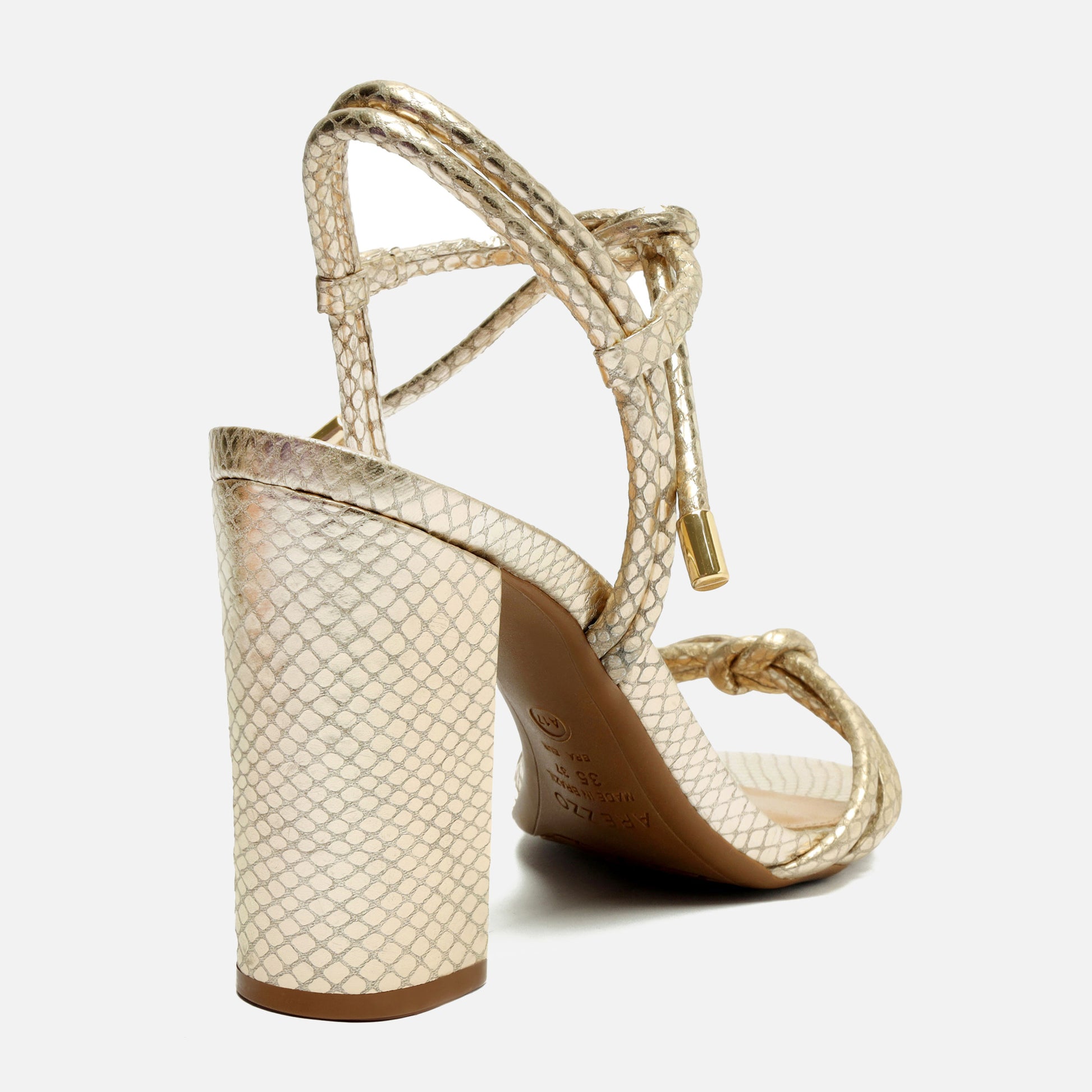 Camilla Gold High Block Fabric Sandal – Arezzo