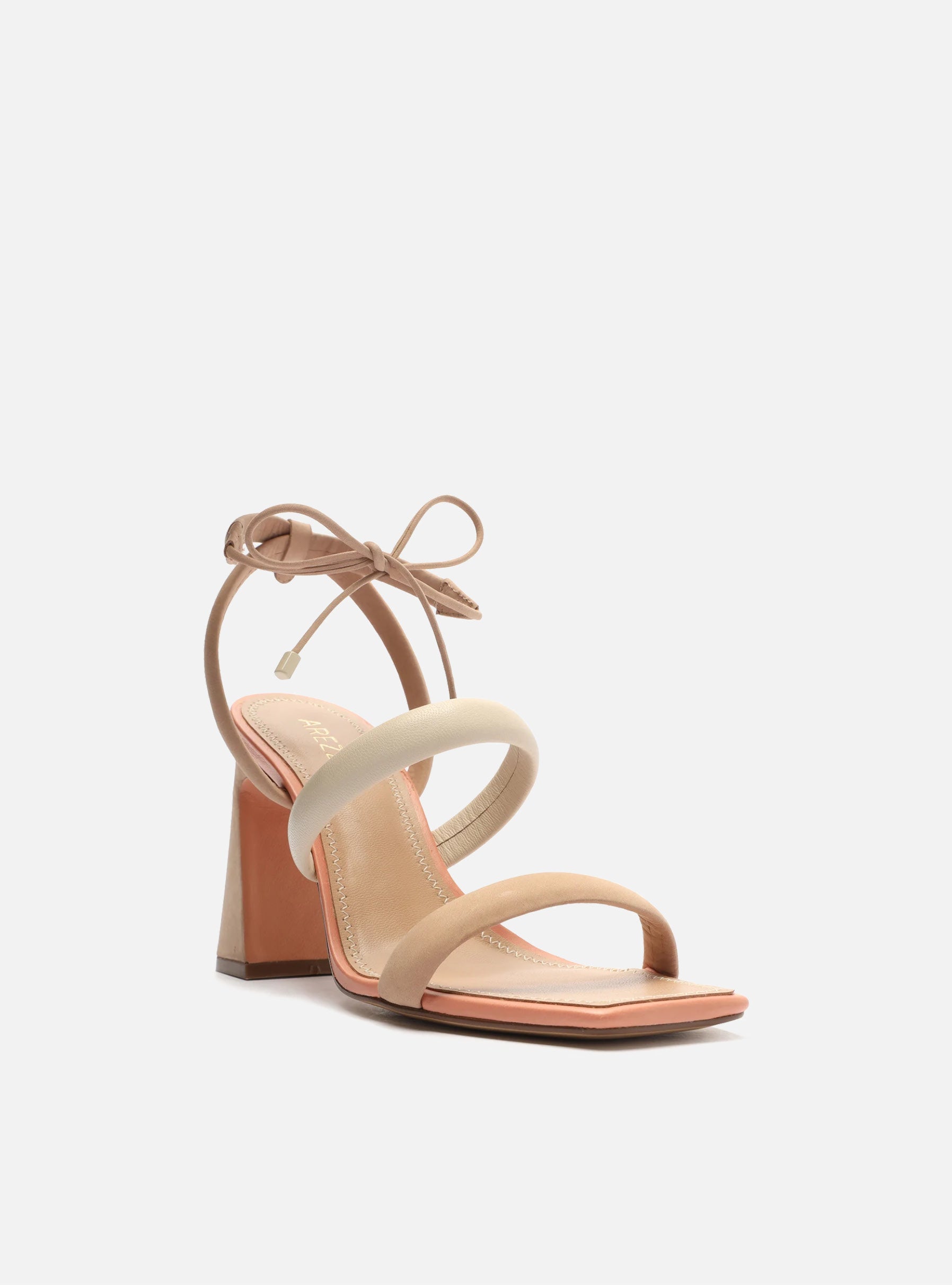 Beige Synthetic Leather Lenny High Block Sandal Front Side View