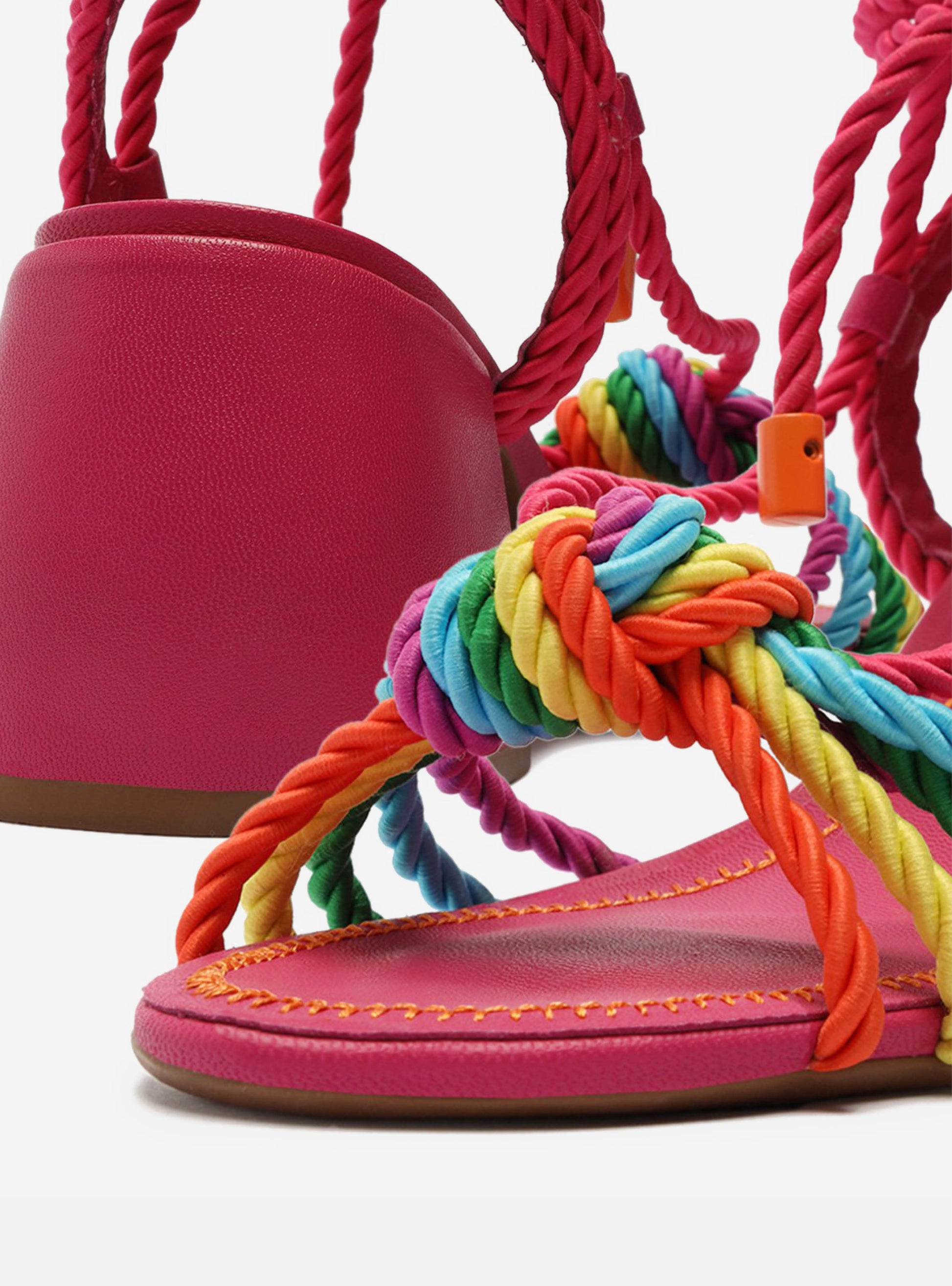 Multicolor Synthetic Ella Mid Block Sandal Front and Back Close Up