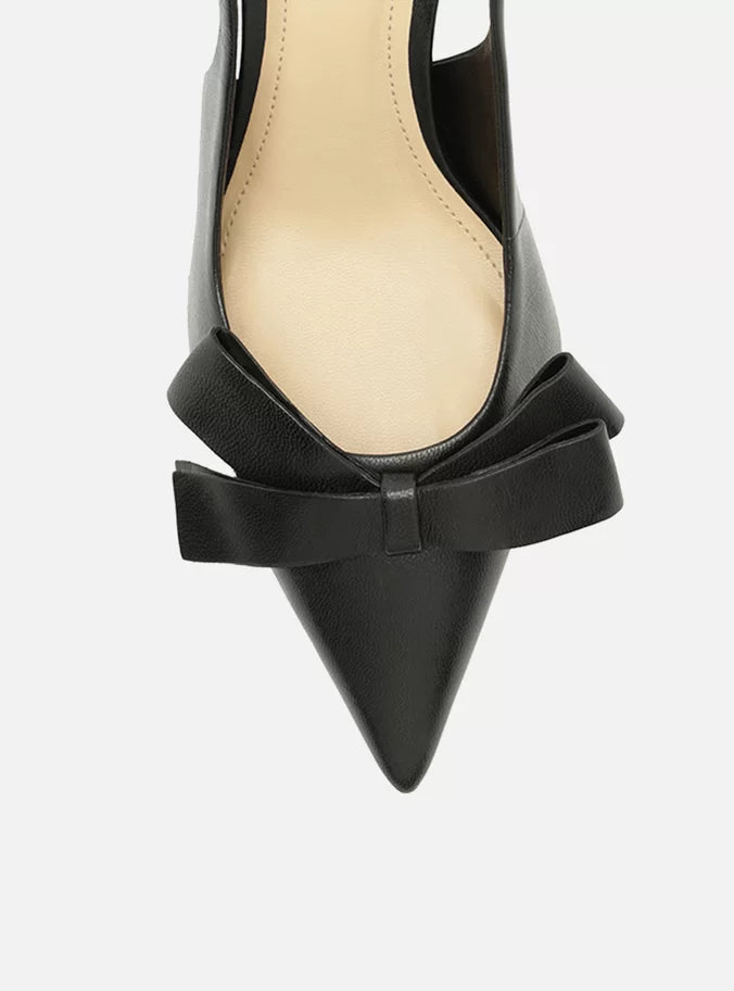 Eliza Black Mid Stiletto Leather Pump Versatile low heel shoes