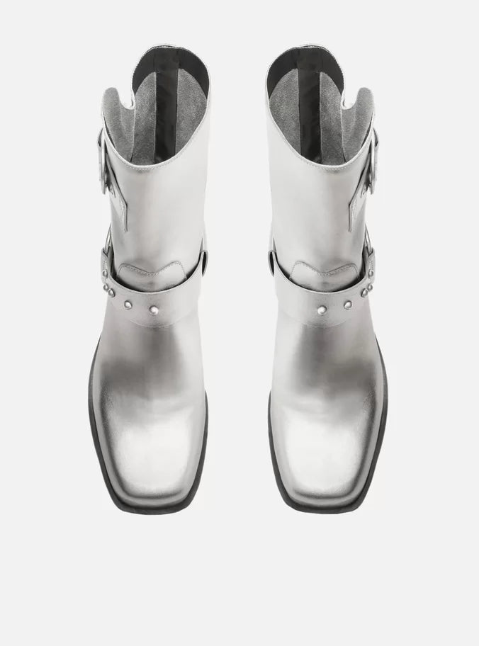 Silver biker boots discount