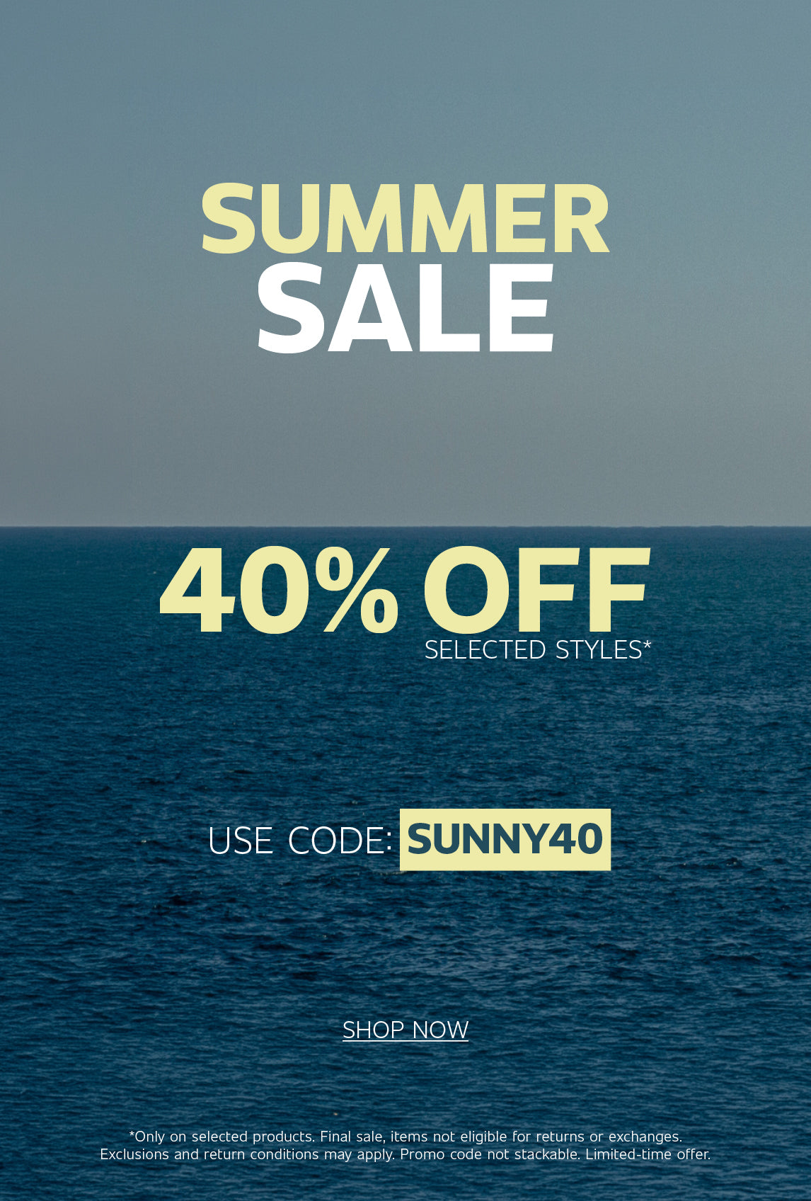 Red promotional banner featuring a torn-paper effect revealing the message “50% OFF Selected Styles,” with the text “Find the styles you’ve been waiting for at even better prices” and a “Shop Now” call-to-action.
