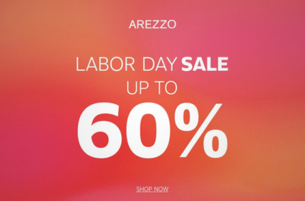 Labor Day Sale banner with a red, pink and orange gradient background, featuring “Labor Day Sale,” “up to 60% off,” and “Shop now.”