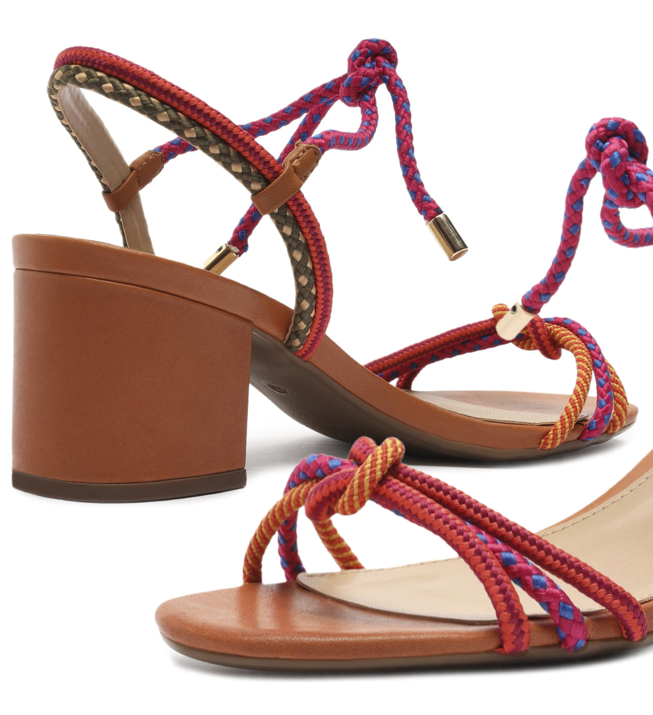 Multicolor Synthetic Camila Mid Block Sandal Front and Back Close Up